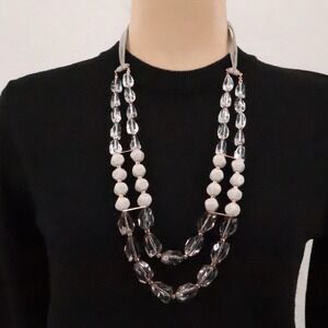 Premier Designs Swoon Necklace White Grey Beaded Multi Strand Leather Adjustbale
